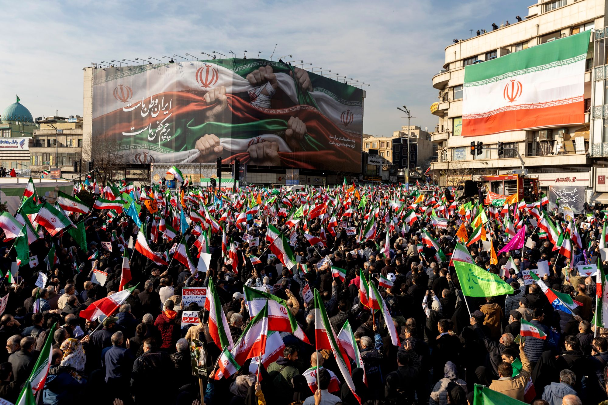 A crowd gathers during a pro-government rally on 12 January 2026 in Tehran, Iran