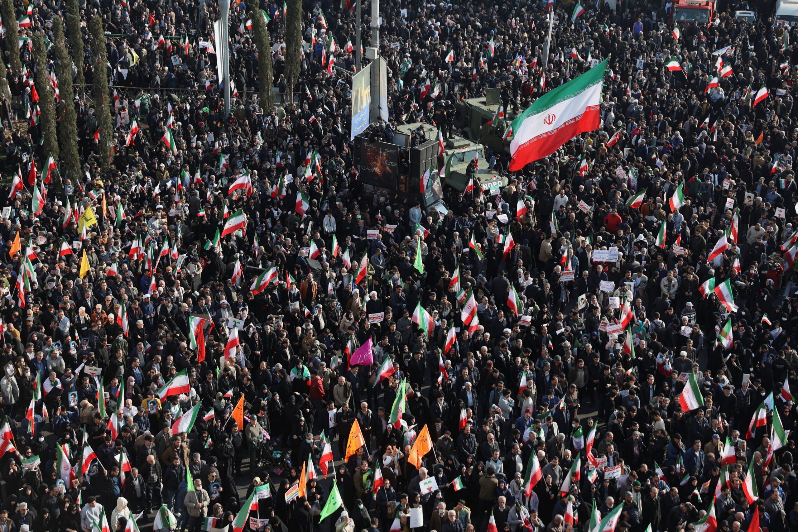 Iranians attend a pro-government rally in Tehran, Iran, 12 January 2026