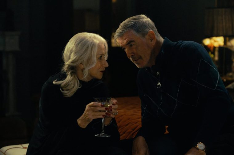 L-R Helen Mirren as Maeve Harrigan and Pierce Brosnan as Conrad Harrigan in Mobland, episode 1, season 1, Streaming on Paramount+ 2025. Photo Credit: Sophie Mutevelian/Paramount+ Mobland Paramount Plus TV Still