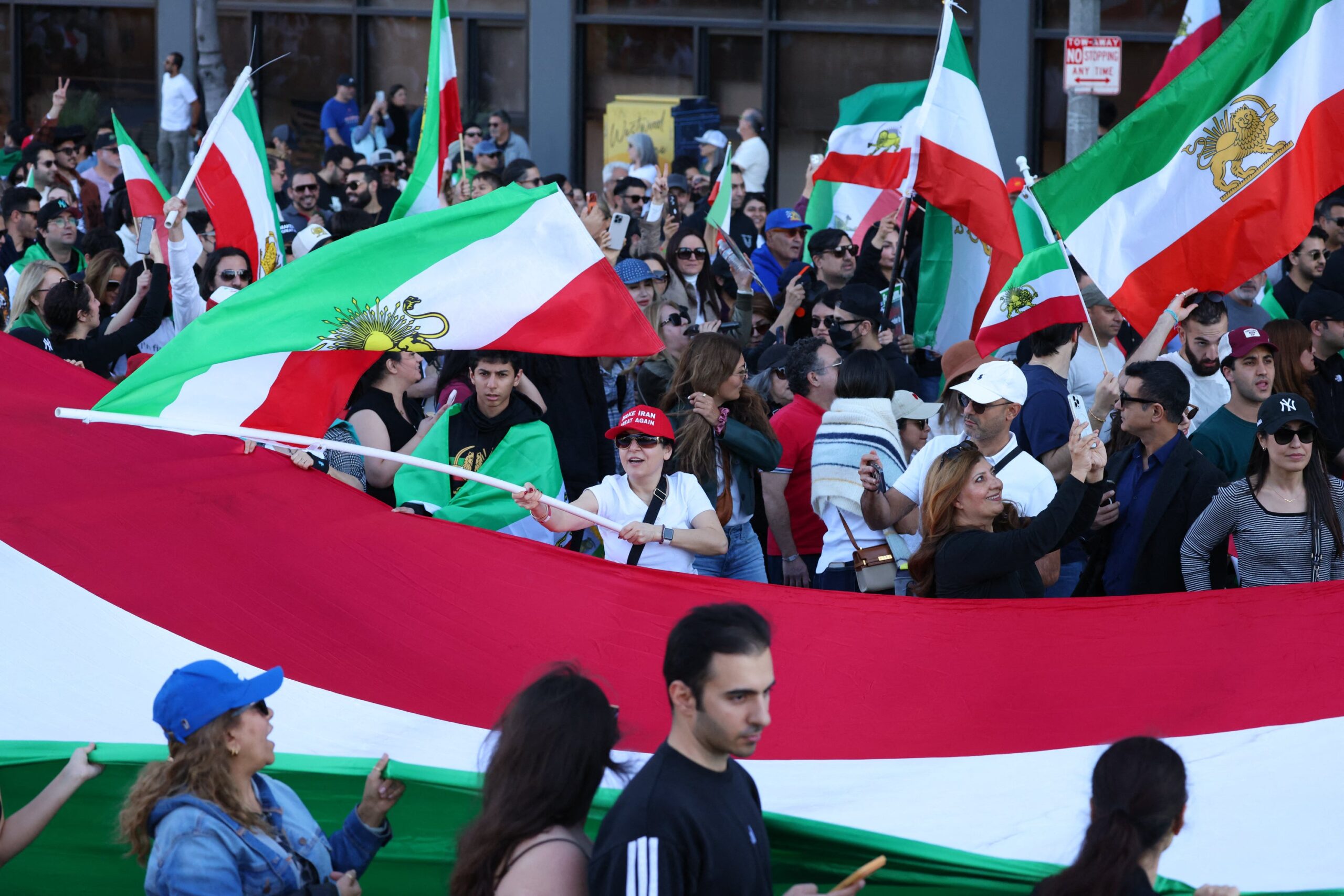 People take part in a 'Free Iran' rally in Los Angeles, California, on 11 January 2026
