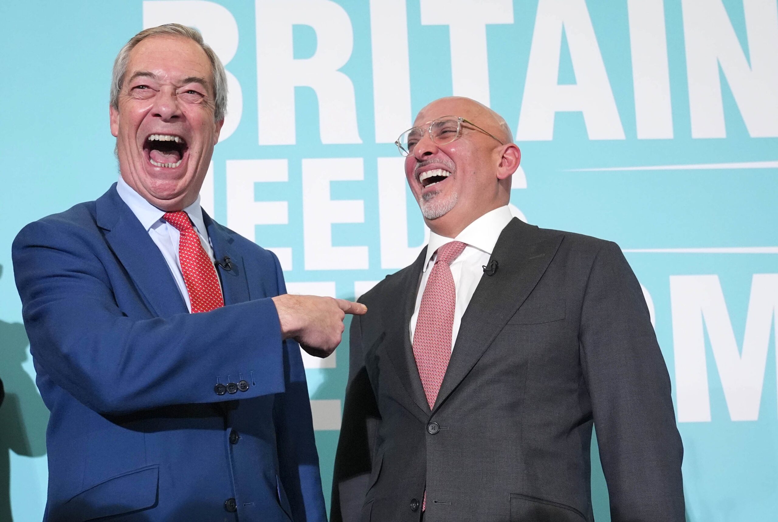 Reform UK leader Nigel Farage, left, with Nadhim Zahawi (Lucy North/PA)